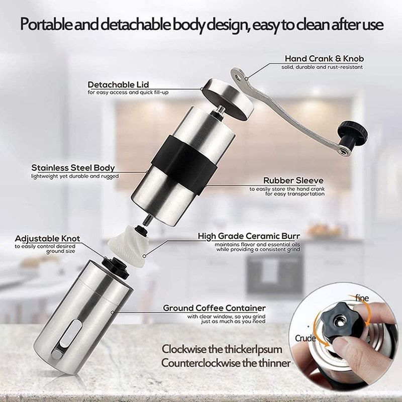 Manual Silver Coffee Grinder Mini Stainless Steel