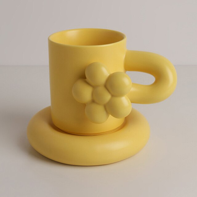 Creative Handmade Flower Coffee Cup with Plate