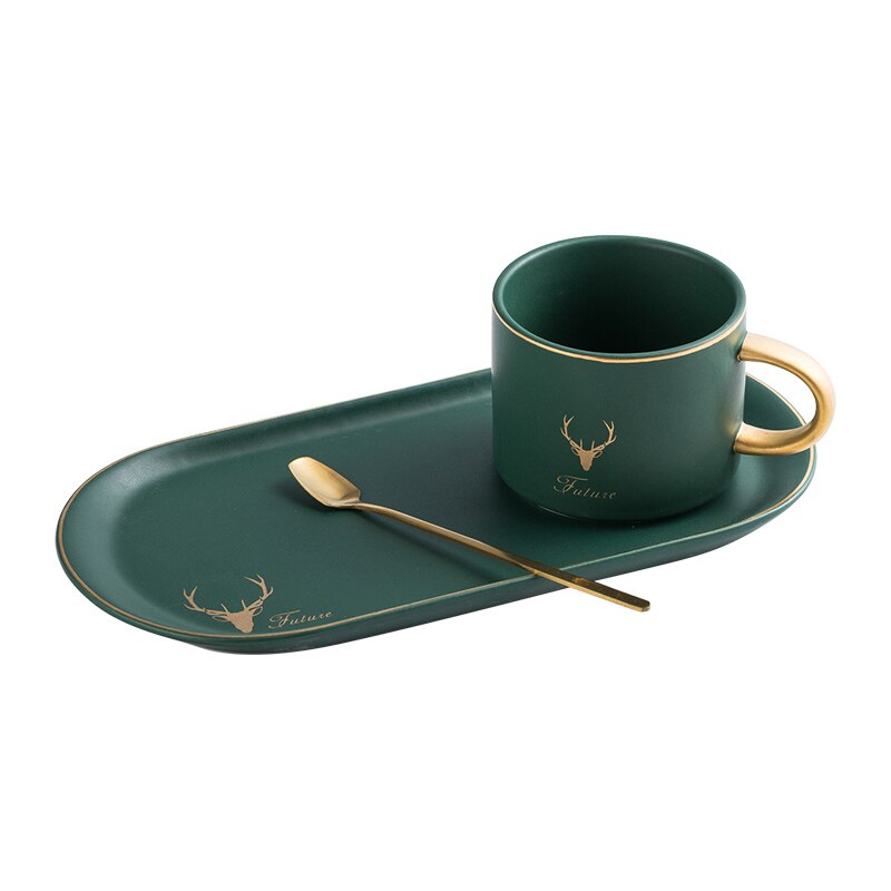 Gold Rim Ceramics Coffee Cups And Saucers Spoon Sets